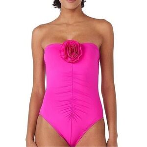 NWT Kate Spade Womens Solid Sweetheart Rosette One Piece Swimsuit Pink Sz Small